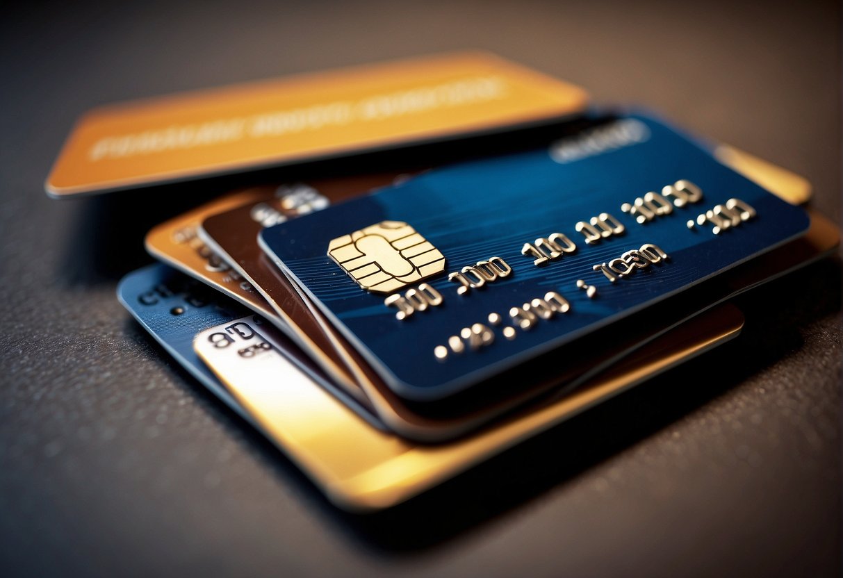 A stack of credit cards and a "Frequently Asked Questions" sign in a Singaporean setting
