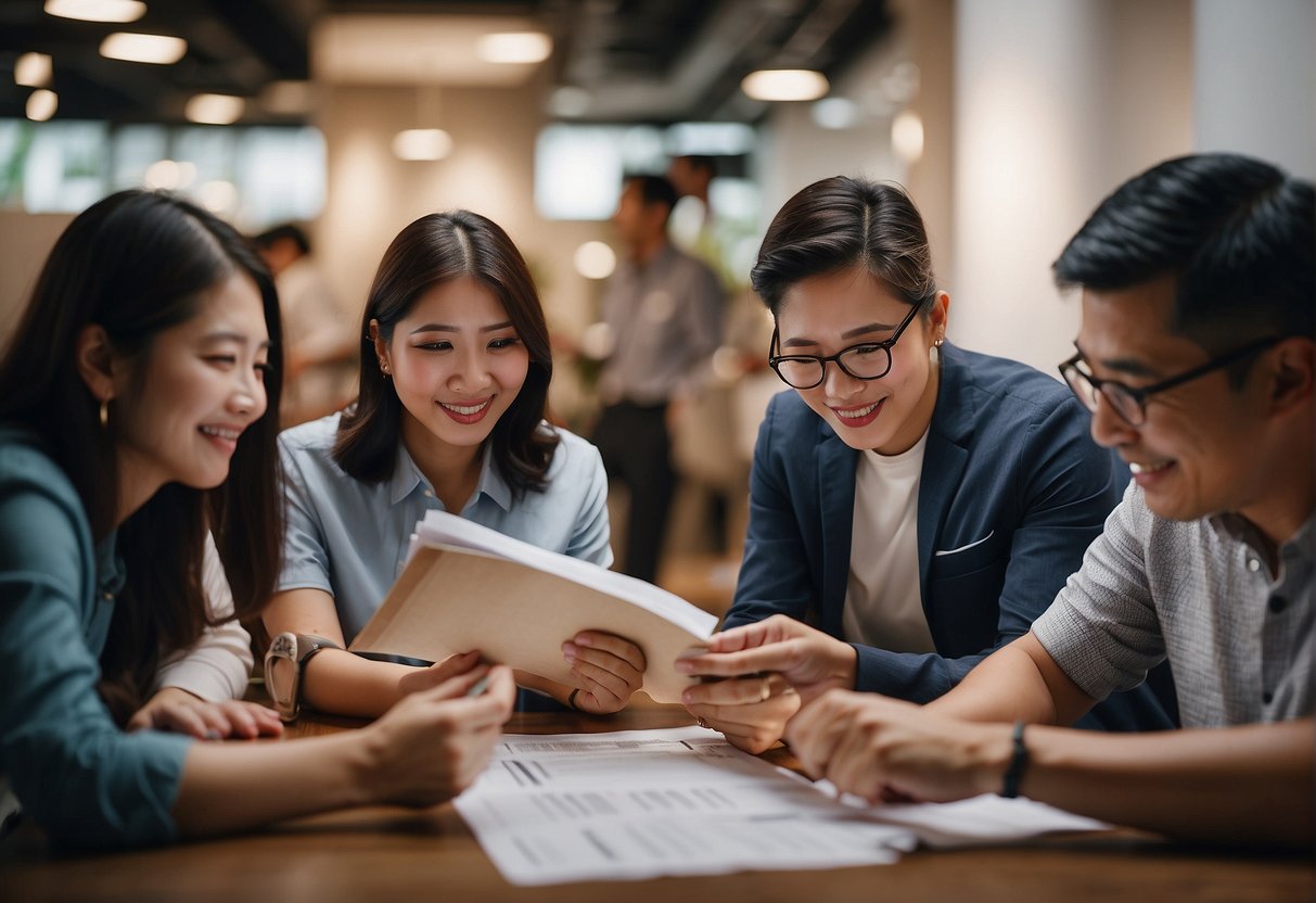 A group of people eagerly scanning through a list of Frequently Asked Questions about pressure cooker promotions in Singapore