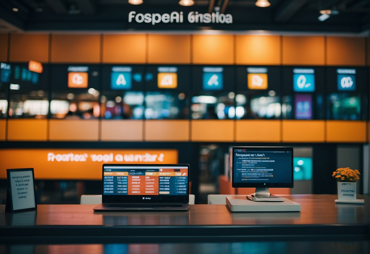 A colorful display of "Frequently Asked Questions" signs with iShopChangi promotions in Singapore
