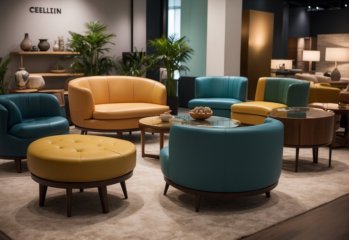 A colorful display of Cellini furniture in a modern Singapore showroom