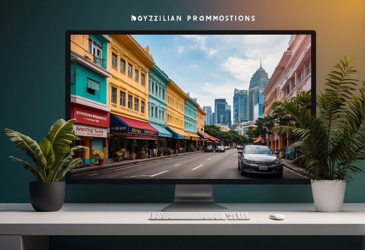 A colorful poster featuring "Boyzilian Promotions Singapore" with bold text and vibrant graphics