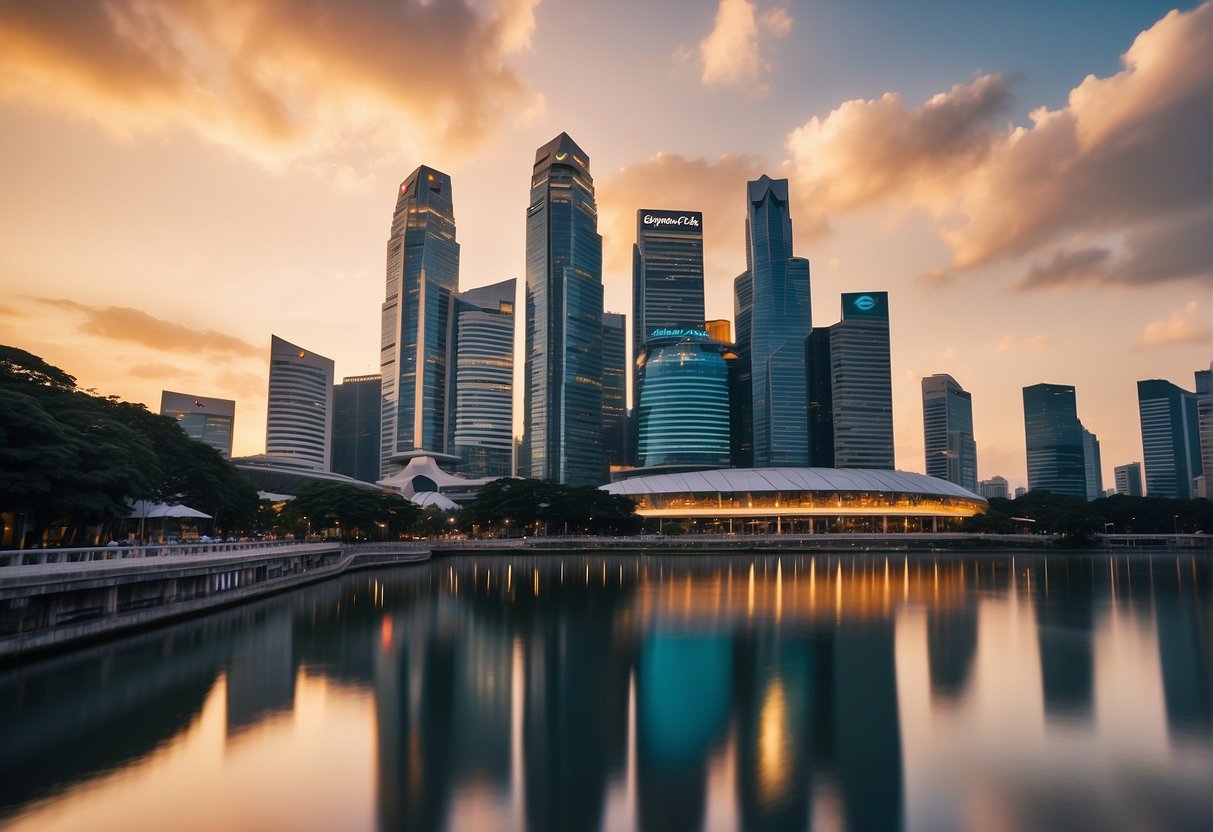 Vibrant Singapore skyline with iconic Hard Rock Hotel, featuring China travel promotions