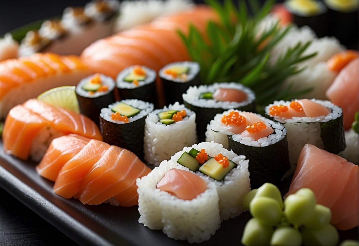 The scene features a vibrant display of fresh sashimi and sushi at Marina Bay's spring specials buffet promotion in Singapore
