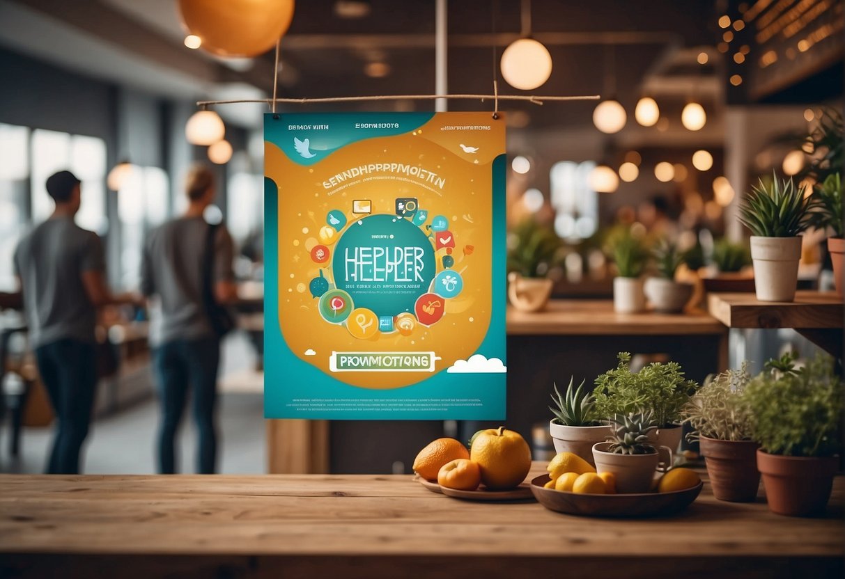 A colorful banner with "sendhelper promotions" displayed, surrounded by happy customers and various household services