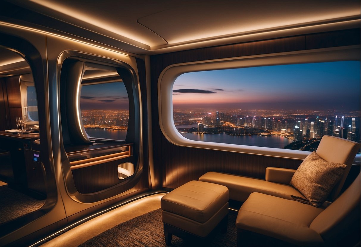 A luxurious Singapore Airlines promotion display with exclusive First Class deals