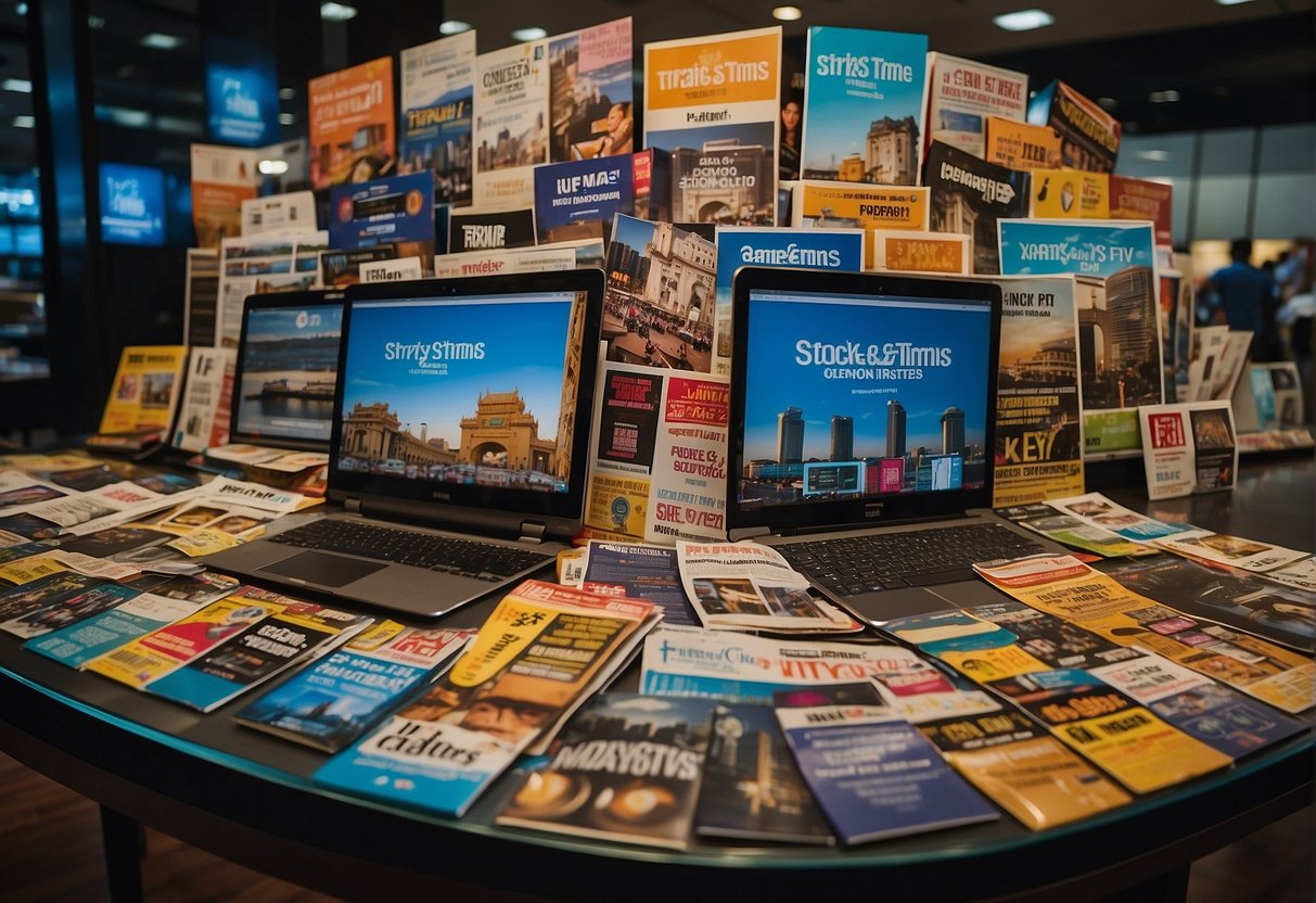 A vibrant display of Straits Times promotions in Singapore, featuring eye-catching graphics and enticing offers