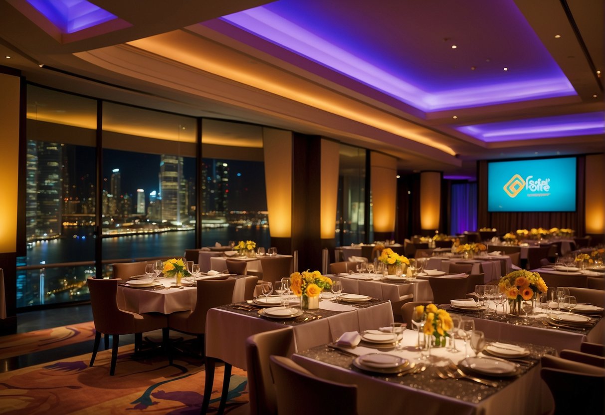 A vibrant dining and entertainment scene at Sofitel Promotions Singapore with colorful decor and lively music