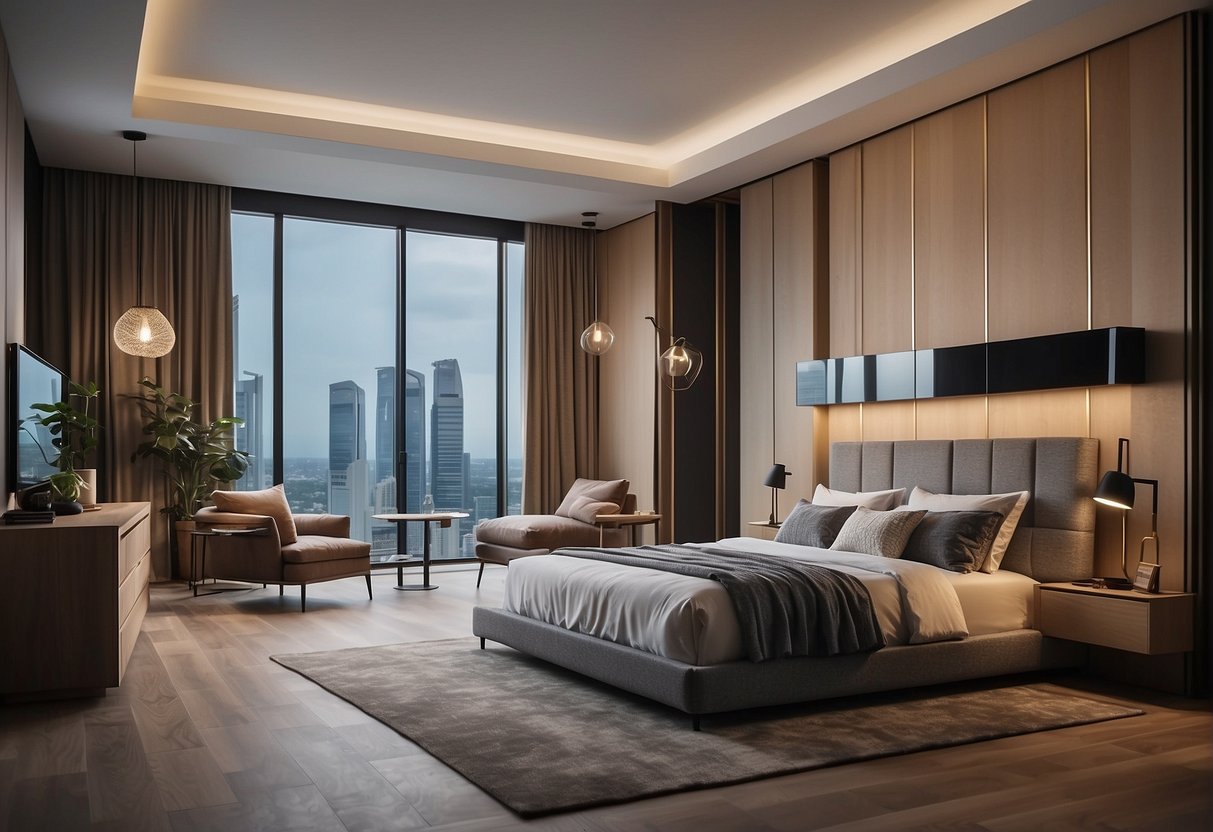 A bedroom scene with modern furniture, showcasing the latest promotions in a Singapore store