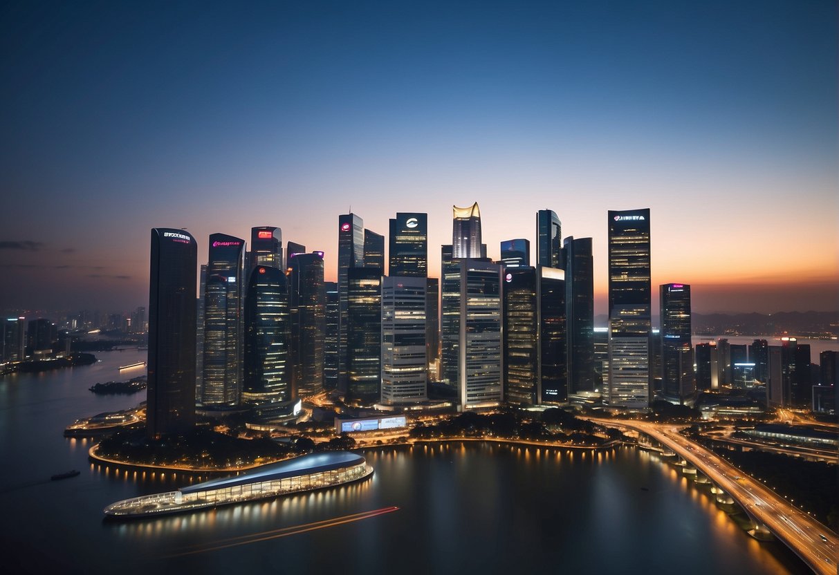 Tech giants' logos shine above a skyline of Singapore, highlighting their storage space promotions
