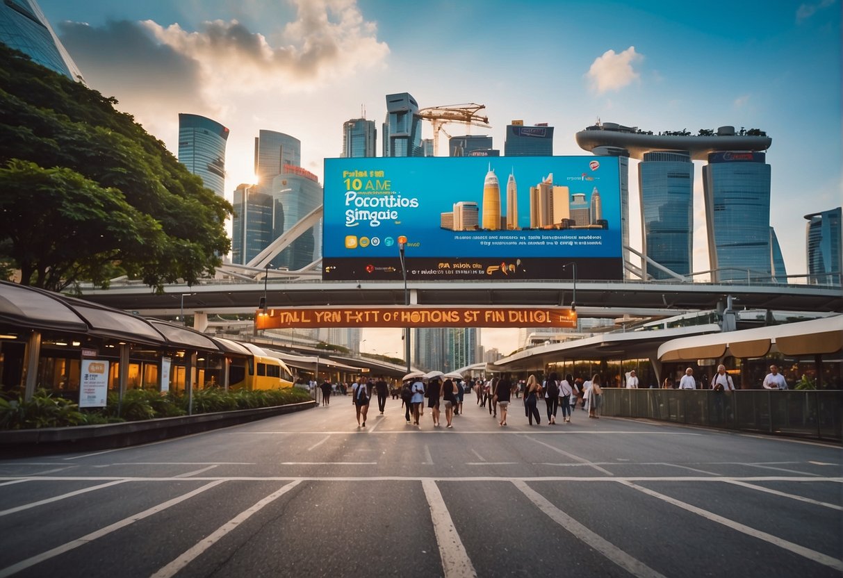A colorful banner with "Talk N Text 10 Promotions Singapore" displayed against a backdrop of iconic Singapore landmarks