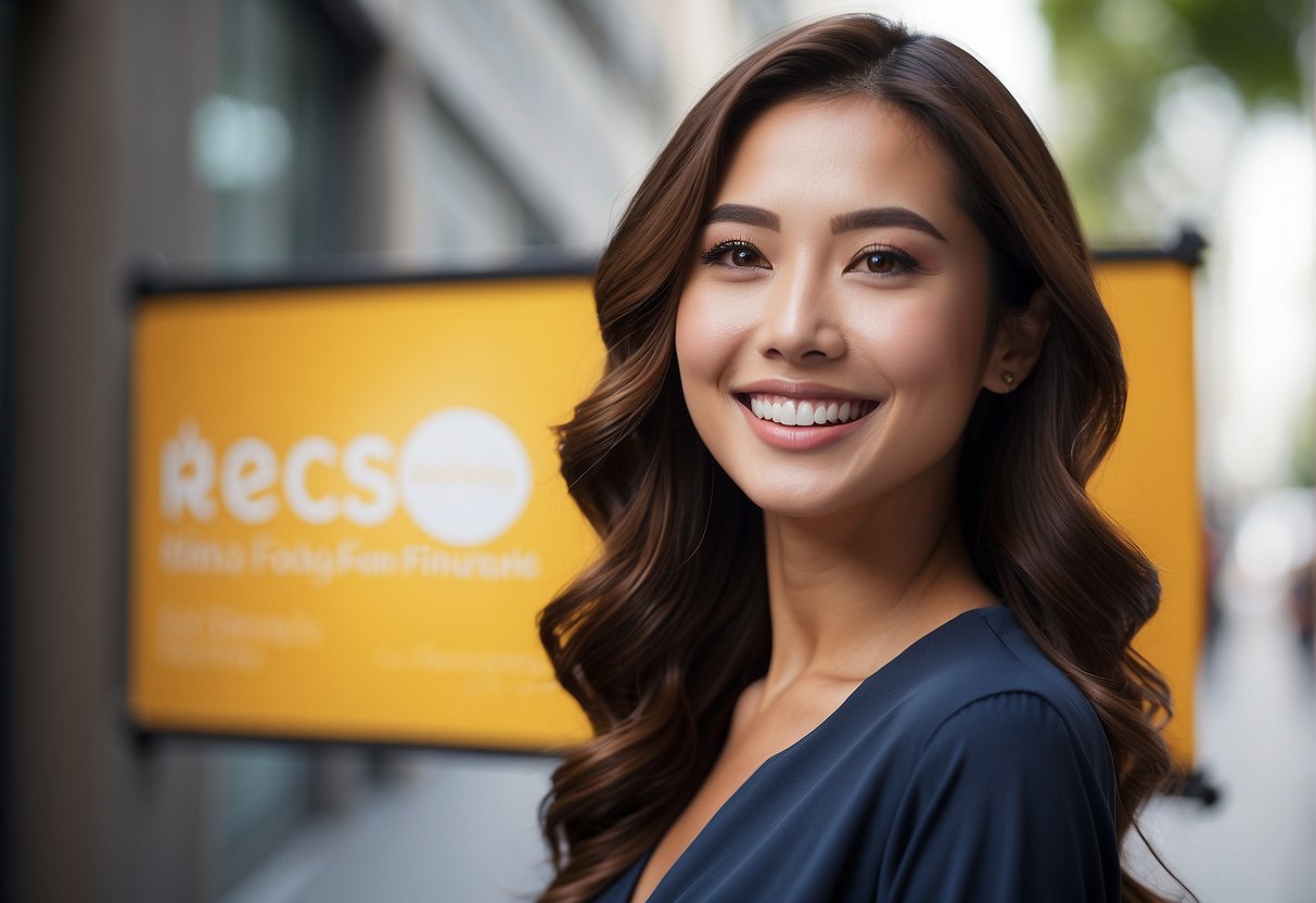 A bright, sparkling smile showcased next to a promotional banner for teeth whitening deals in Singapore