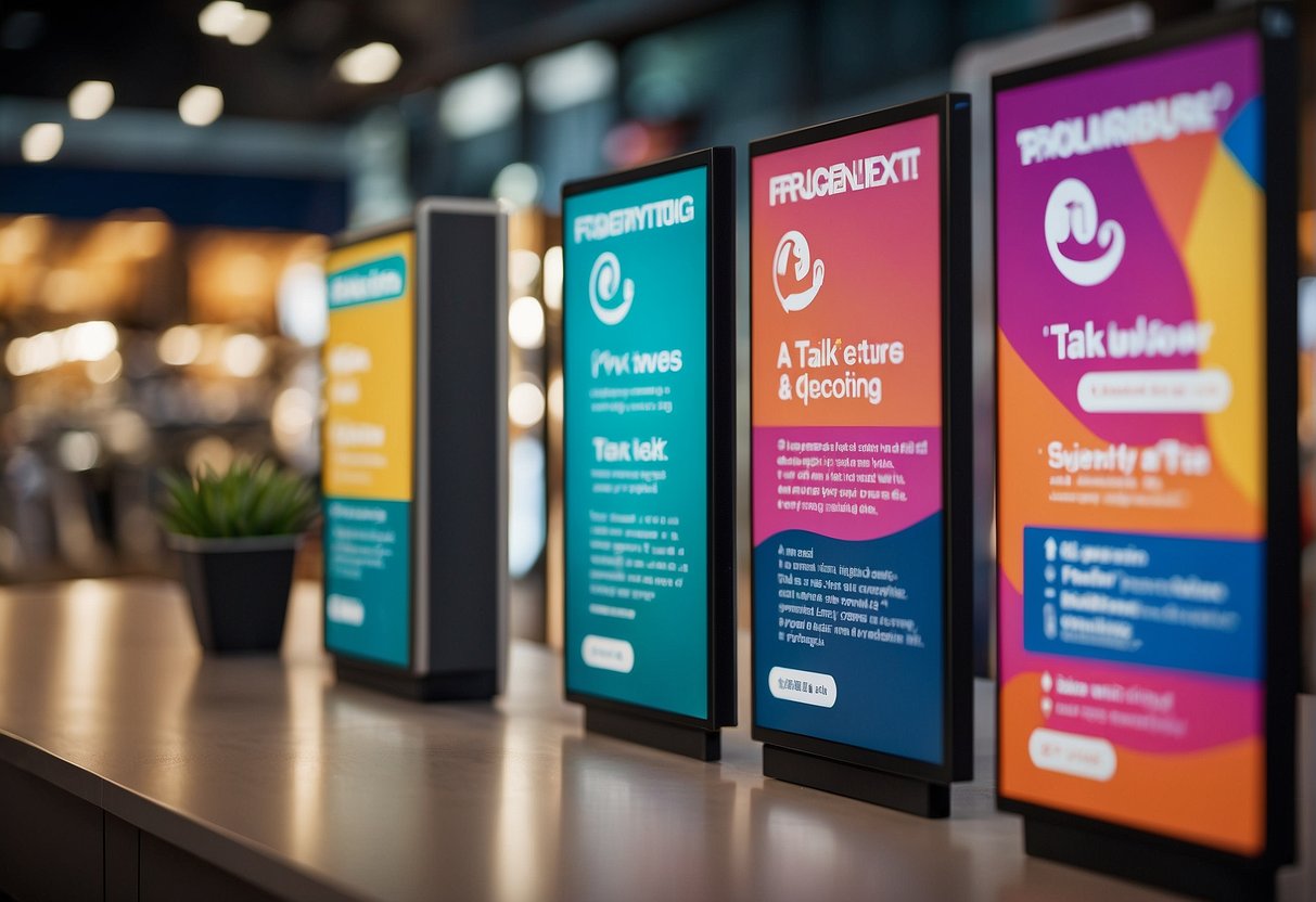 A vibrant promotional display featuring "Frequently Asked Questions" for Talk N Text 10 in Singapore