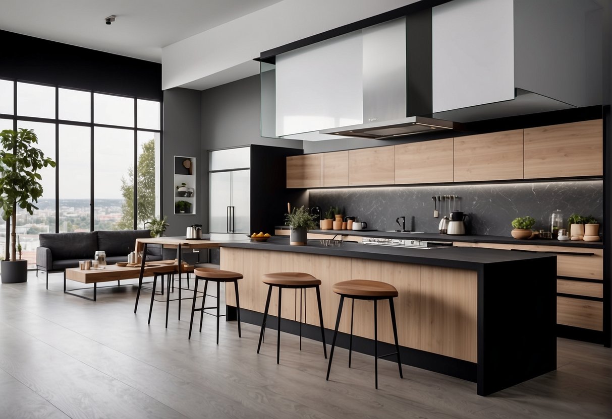 A modern, sleek kitchen with Teka appliances and stylish decor, showcased in a spacious, well-lit showroom
