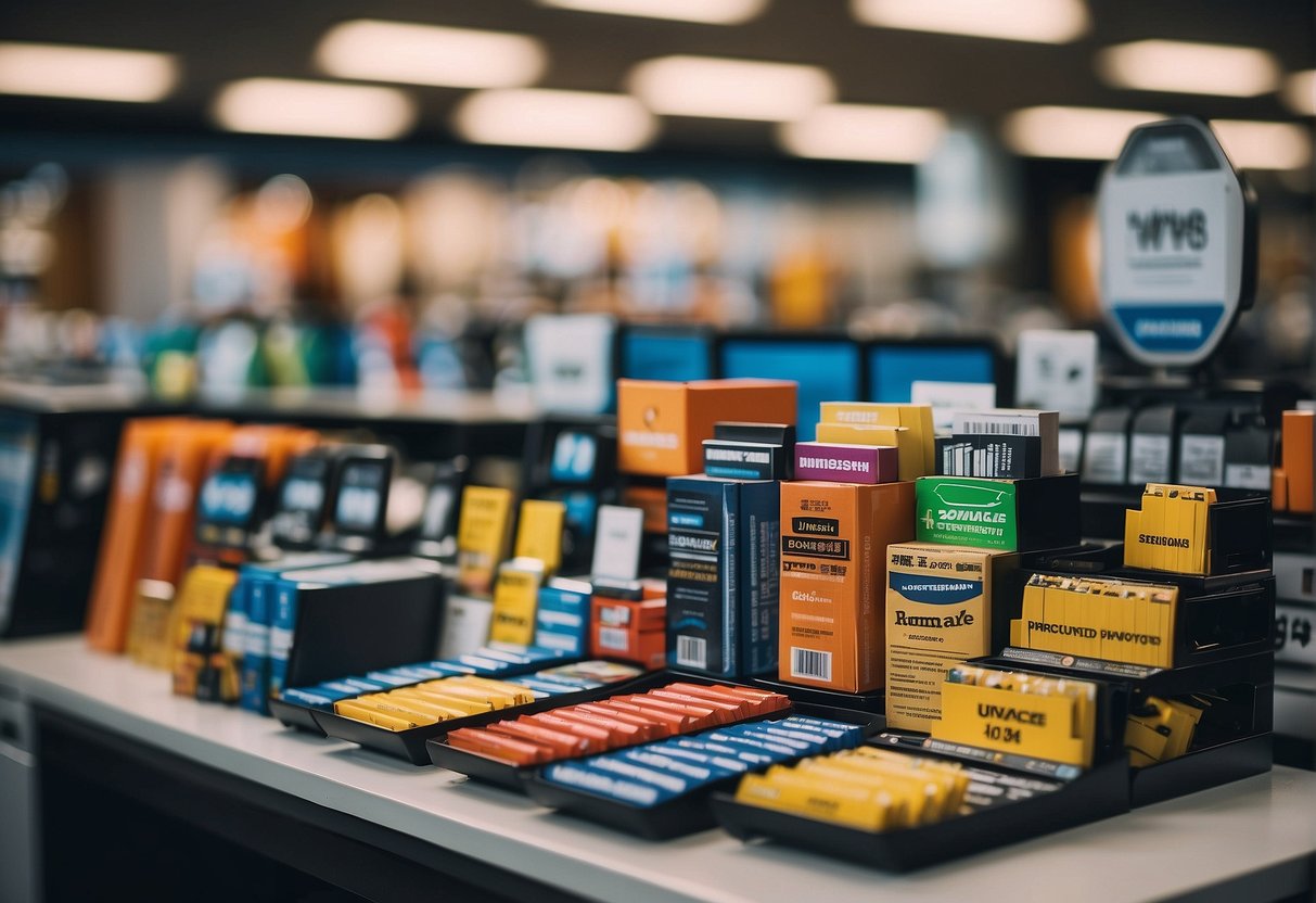 Office supplies arranged with prominent "Unmissable Promotions" signs. Zojirushi products featured. Vibrant and eye-catching display