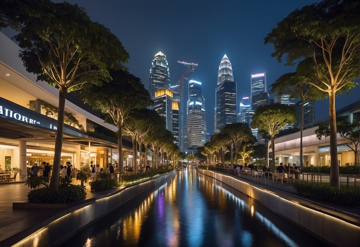 A sleek, modern cityscape with iconic landmarks and vibrant street scenes, showcasing the energy and excitement of Singapore's monthly promotions in 2024