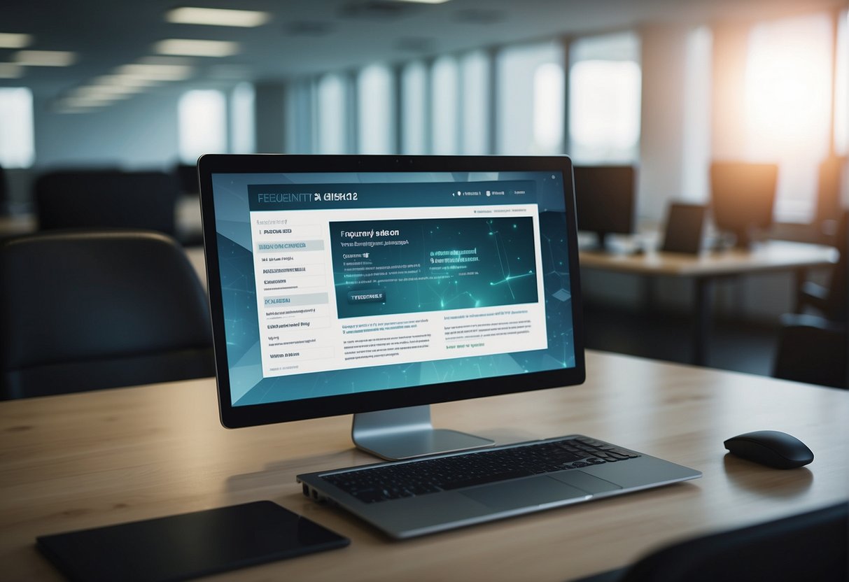 A computer screen displaying a webpage with "Frequently Asked Questions VMware Promo Singapore" at the top, surrounded by a clean and modern office environment
