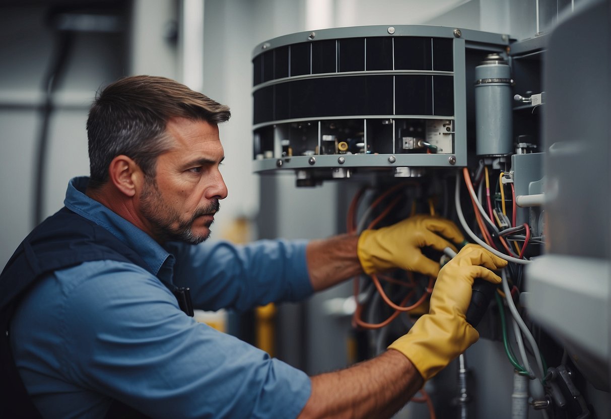 An HVAC technician inspecting and cleaning a well-maintained HVAC system to prevent common failures