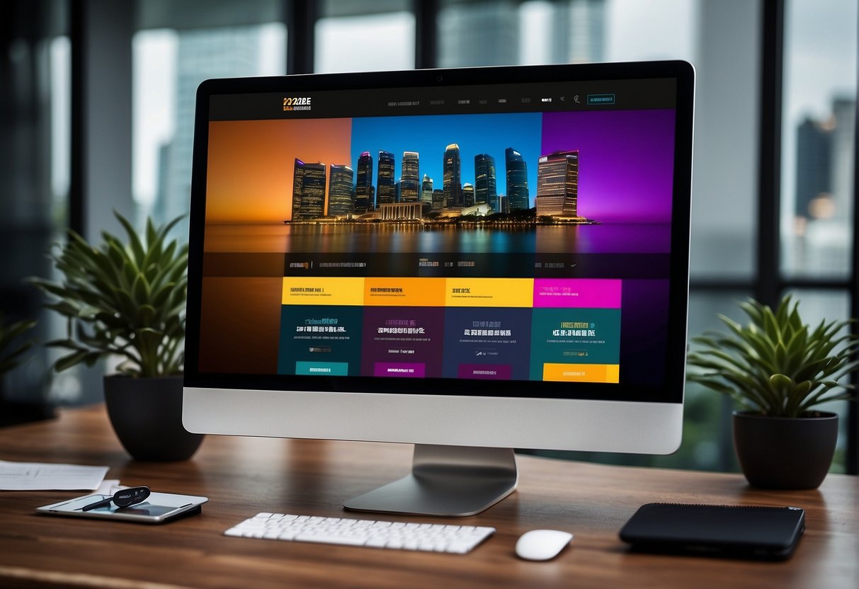 A sleek, modern web design with bold typography and vibrant colors showcasing exclusive 2024 promotions in Singapore