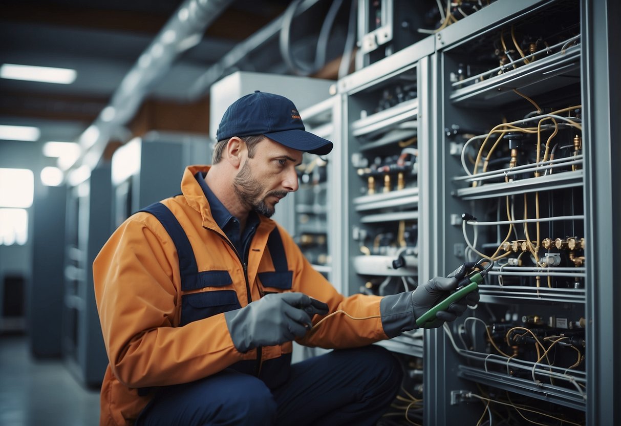 A technician inspecting and cleaning HVAC components to ensure energy efficiency and proper climate control