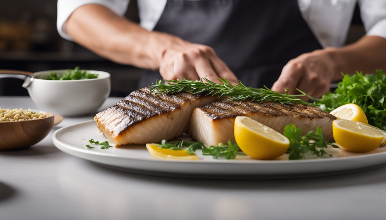 A chef seasons and fillets a fresh cod fish, then preps it for cooking