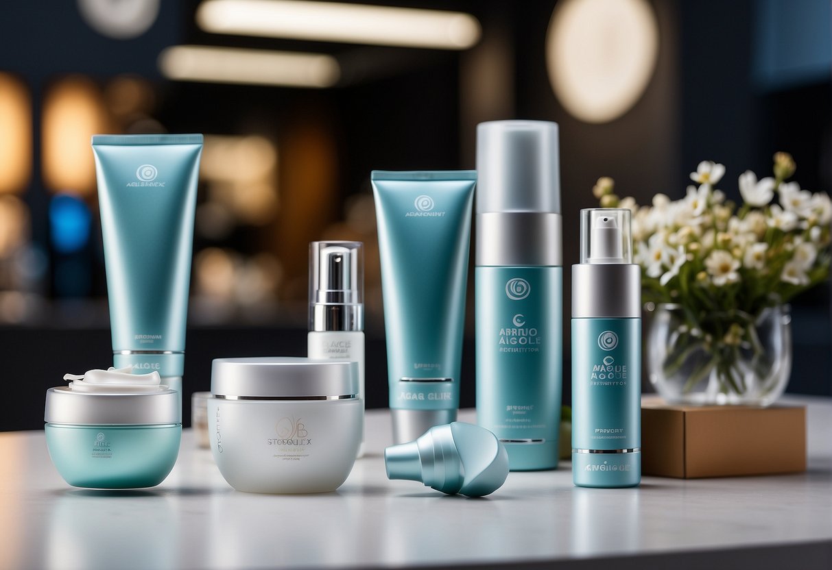 A vibrant display of Ageloc products with promotional signs in a modern Singaporean setting