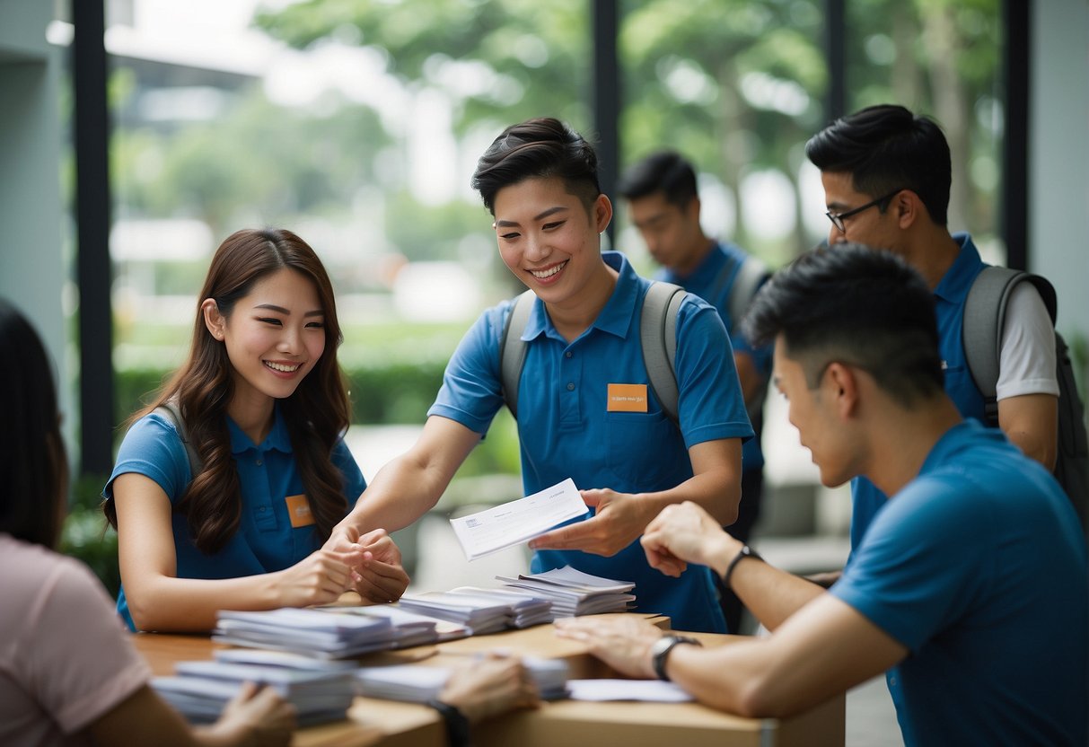 Volunteers receiving training materials and benefits packages from young hearts promotions, Singapore