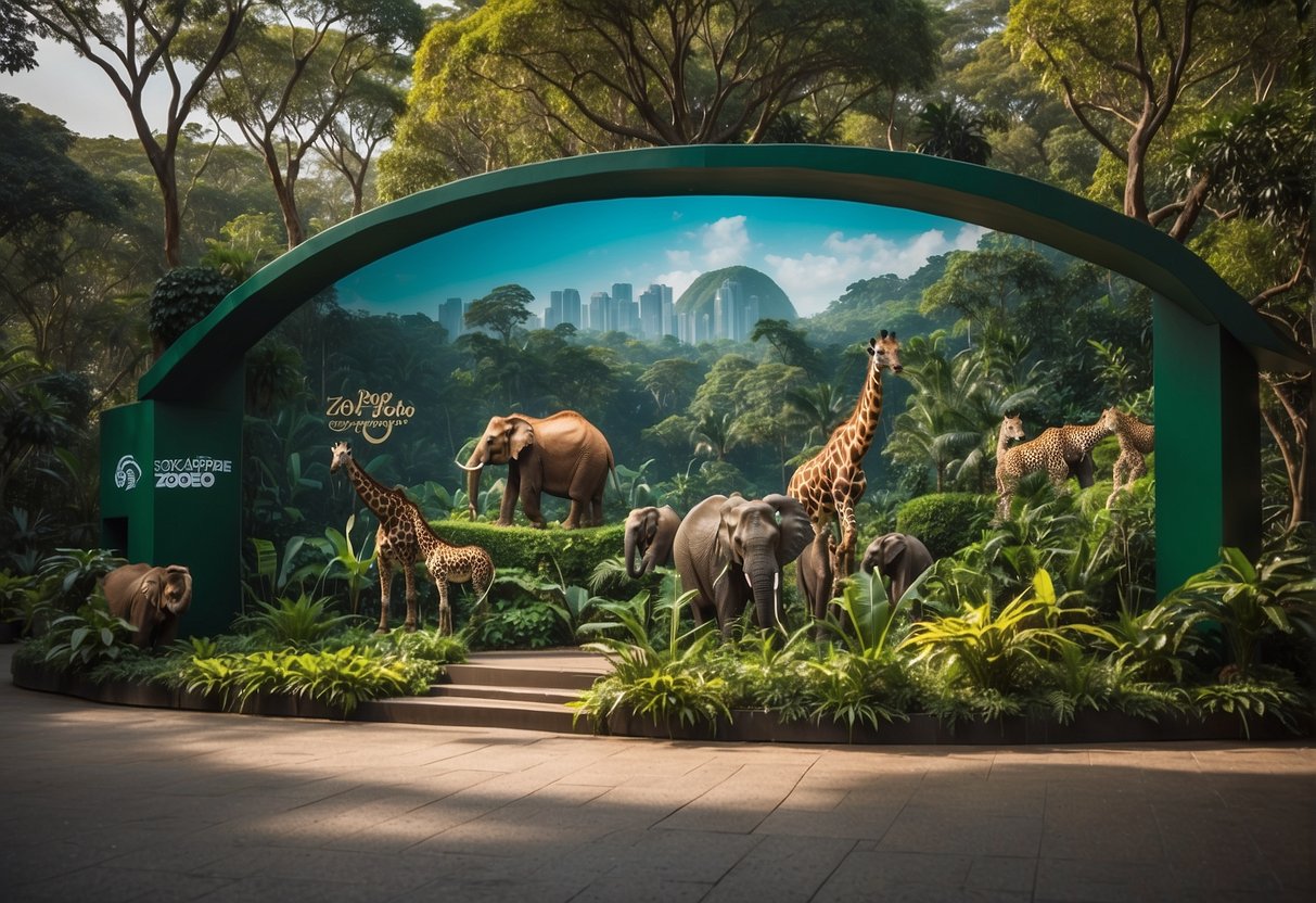 The vibrant colors of the Singapore Zoo promotions display pop against the lush greenery, drawing in visitors with enticing offers and exciting activities