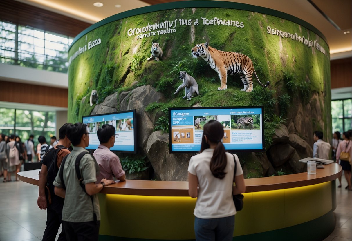 Visitors eagerly inquire about Singapore Zoo promotions at the information desk