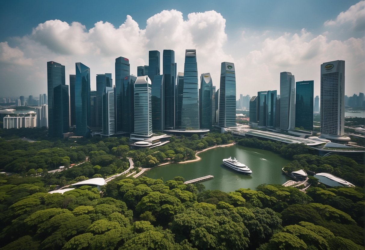 A vibrant cityscape with iconic Singapore landmarks and a backdrop of lush greenery, showcasing the energy and excitement of young living promotions