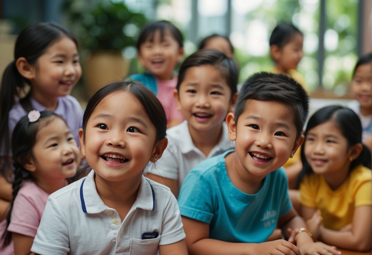 A group of preschoolers in Singapore learning about oral health through interactive activities and educational materials