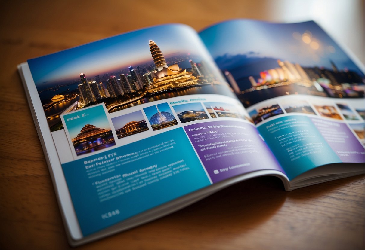 A colorful travel brochure with "Frequently Asked Questions" about travel insurance and promotions in Singapore
