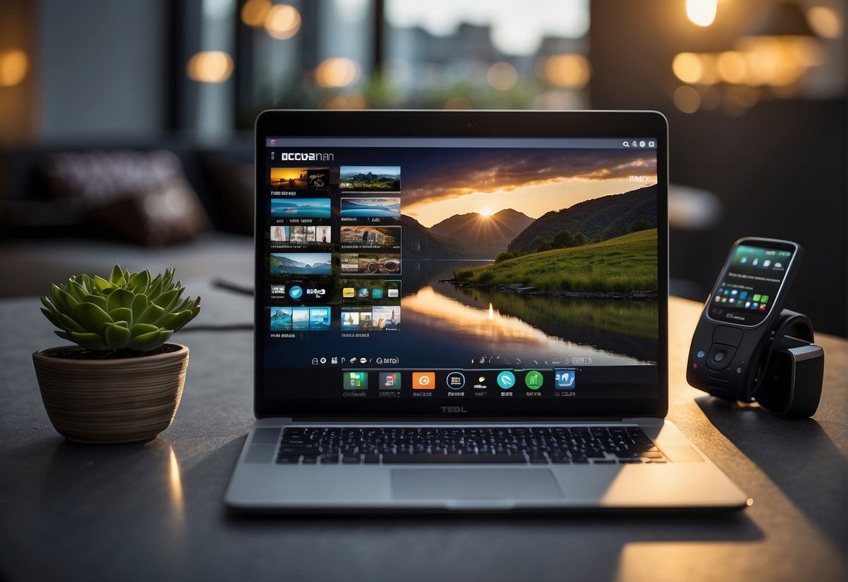 A smartphone, laptop, and daily essentials laid out with telco promotions displayed on the screen