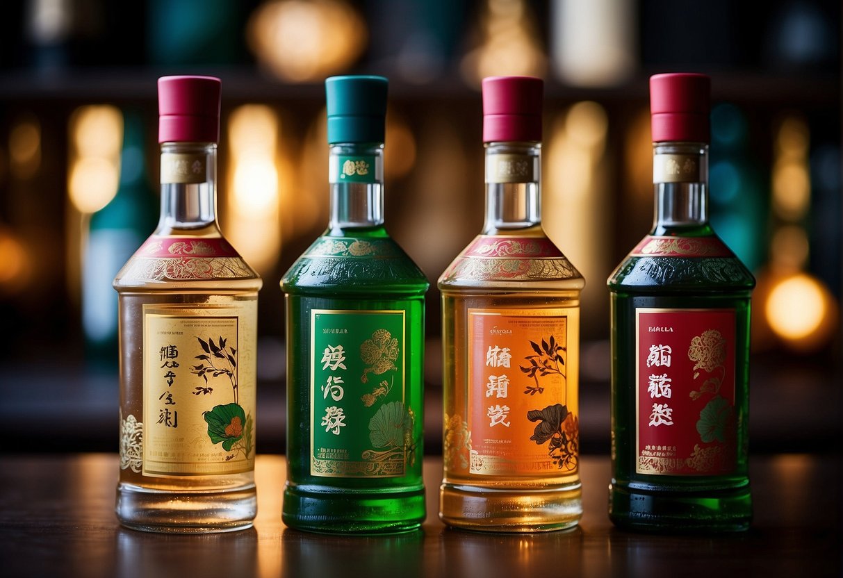 Vibrant bottles of soju displayed with Asian-inspired decor and aromatic ingredients, promoting exclusive 2024 deals in Singapore
