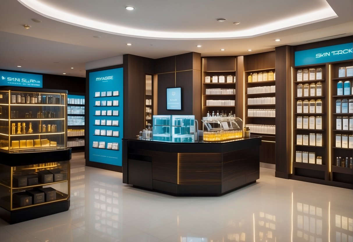 A vibrant display of Membership Rewards and Business Opportunities at Skin Lab Singapore, with enticing promotions and sleek branding