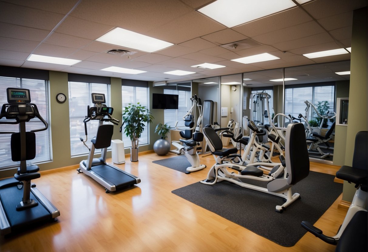 A bustling medical weight loss clinic in Atlanta contrasts with other weight loss solutions in the city. The clinic is filled with modern equipment and professional staff, while other solutions may include gyms, diet programs, and wellness centers