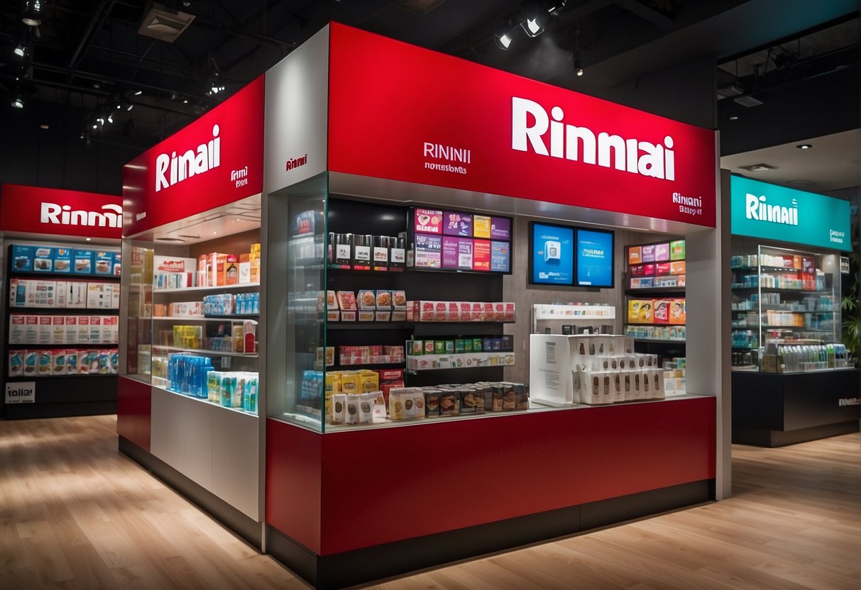 A vibrant display of Rinnai promotions in Singapore, featuring logos, product images, and enticing offers