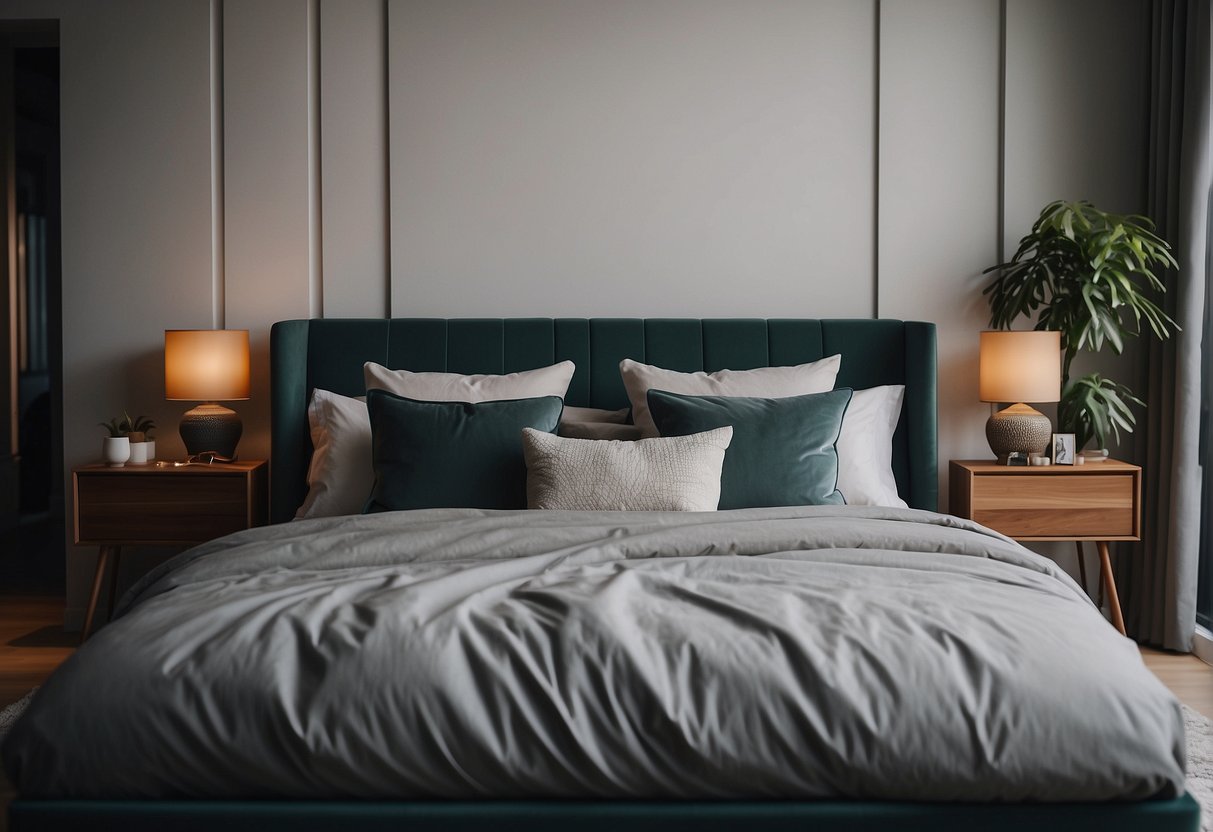A cozy bed with a variety of pillows in a Singapore bedroom