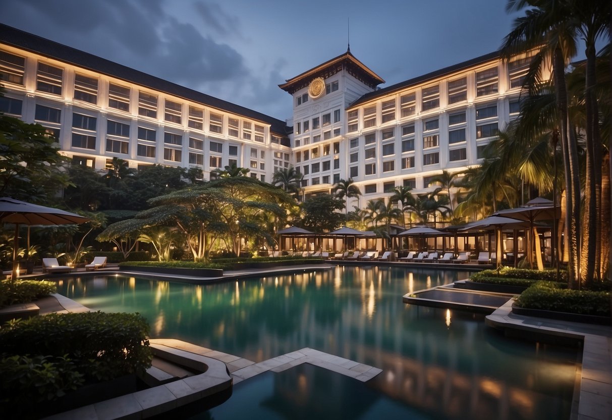 The iconic Mandarin Oriental hotel in Singapore, with its luxurious accommodations and world-class amenities, is the perfect setting for a promotional illustration
