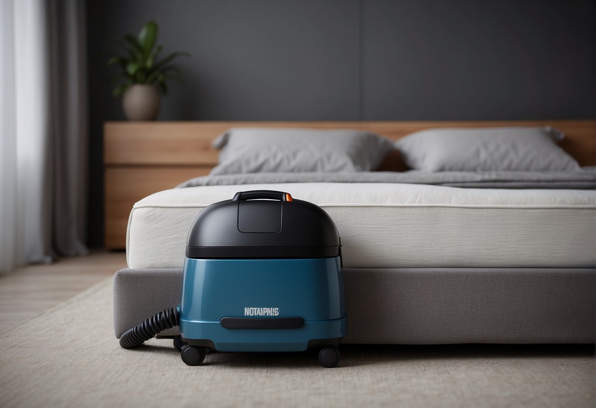 A vacuum cleaner hovers over a mattress with a "Frequently Asked Questions" banner in the background, promoting a Singapore mattress cleaning service