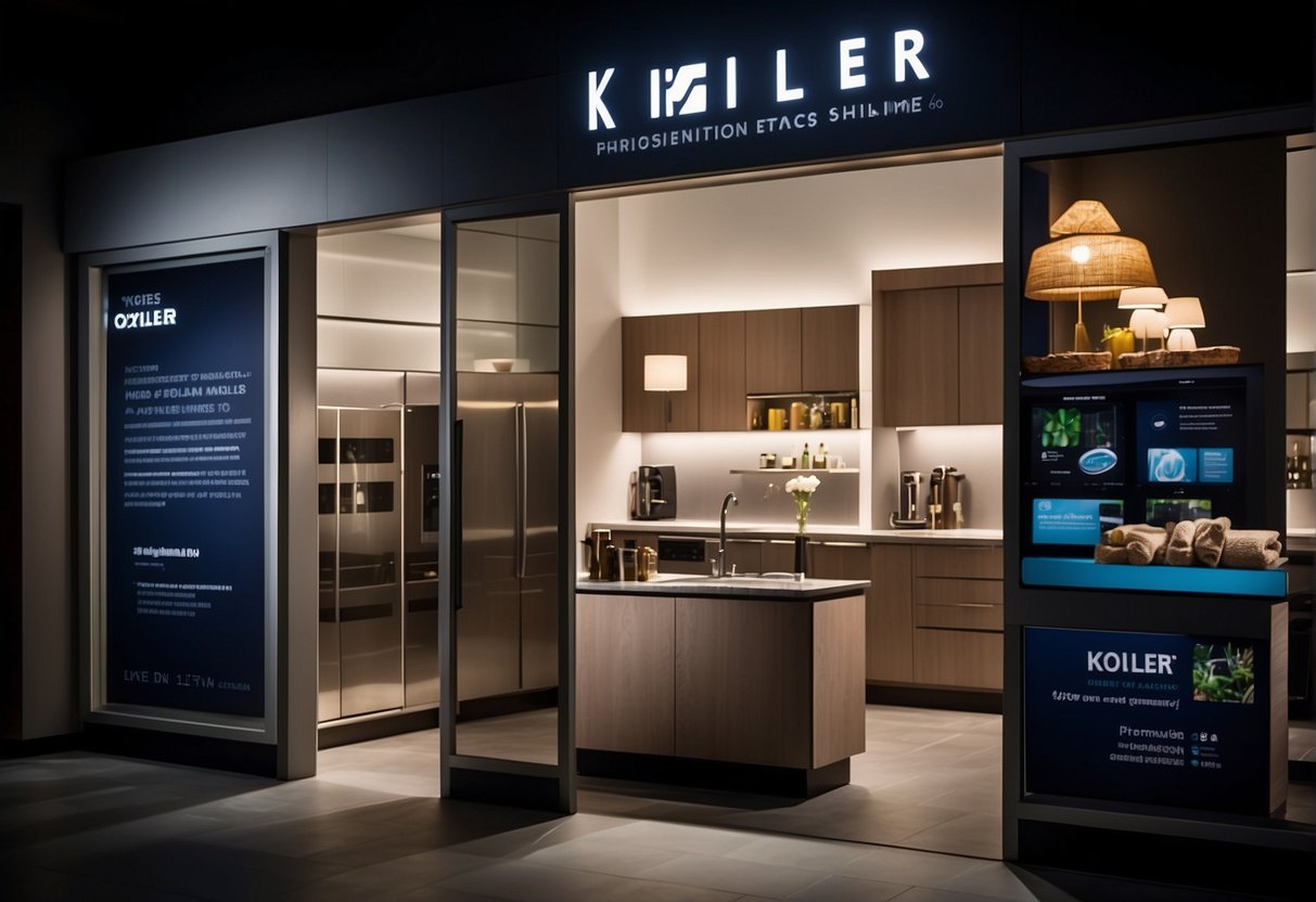 A spotlight shines on Kohler's latest promotions display, highlighting the products and offers