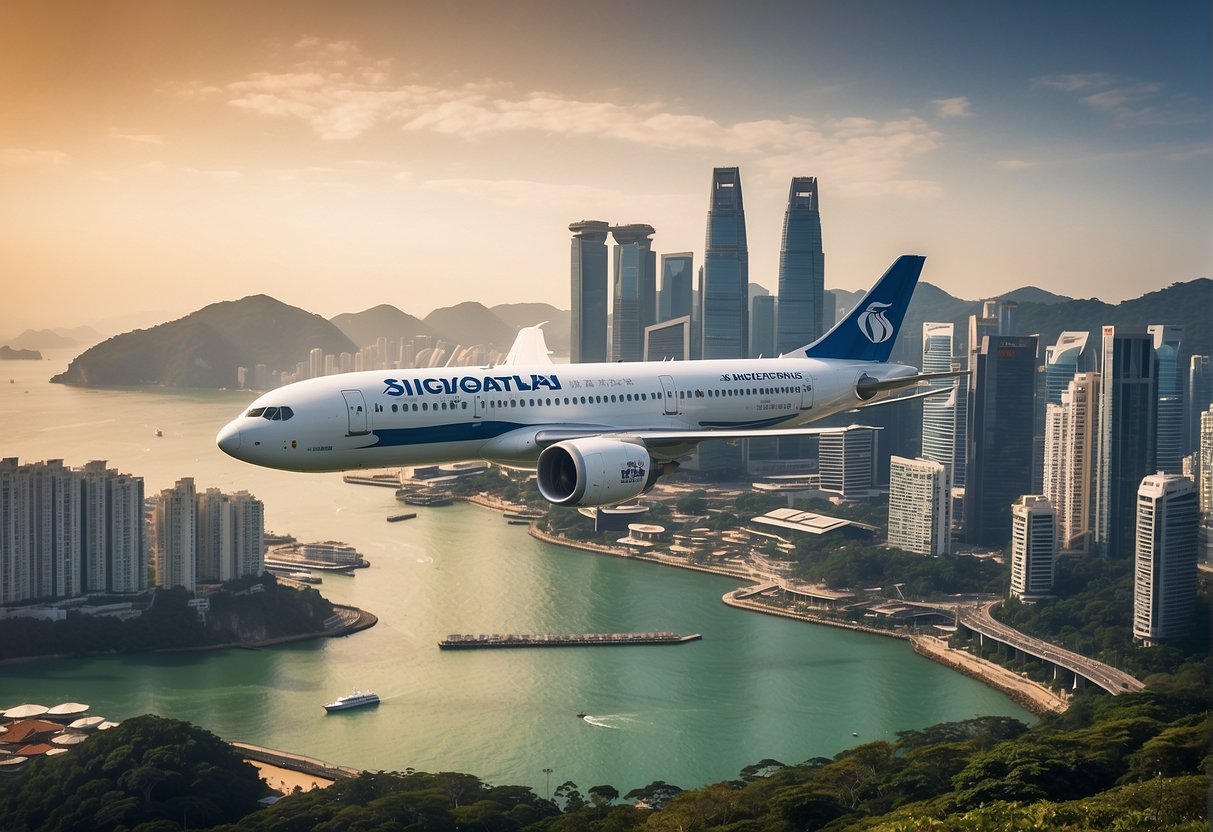 A plane flying over iconic landmarks of Singapore and Busan, with "Exciting Travel Deals for 2024" displayed in bold letters