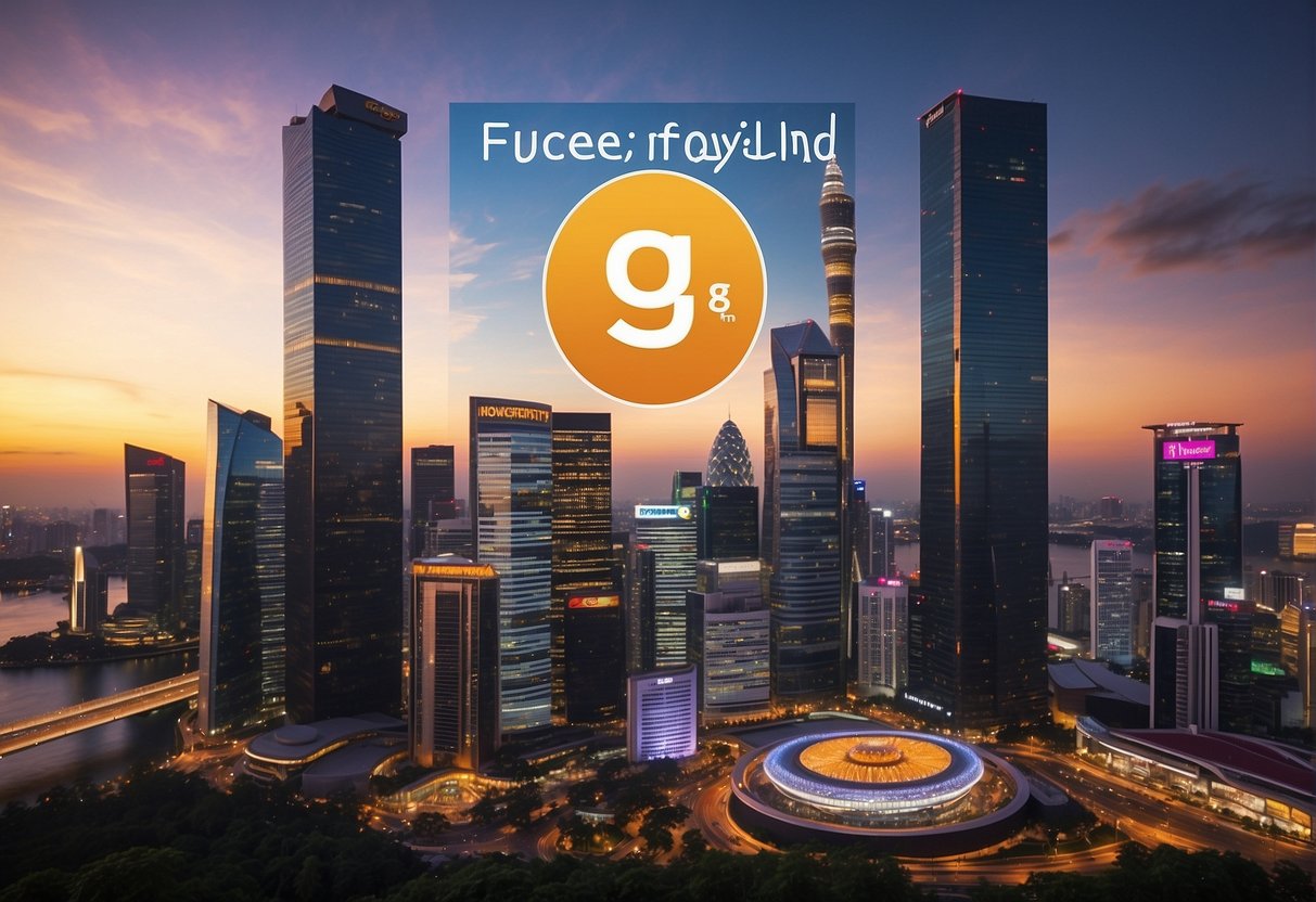 A vibrant promotional display featuring the words "Frequently Asked Questions" and the GetGo logo, set against the iconic Singapore skyline