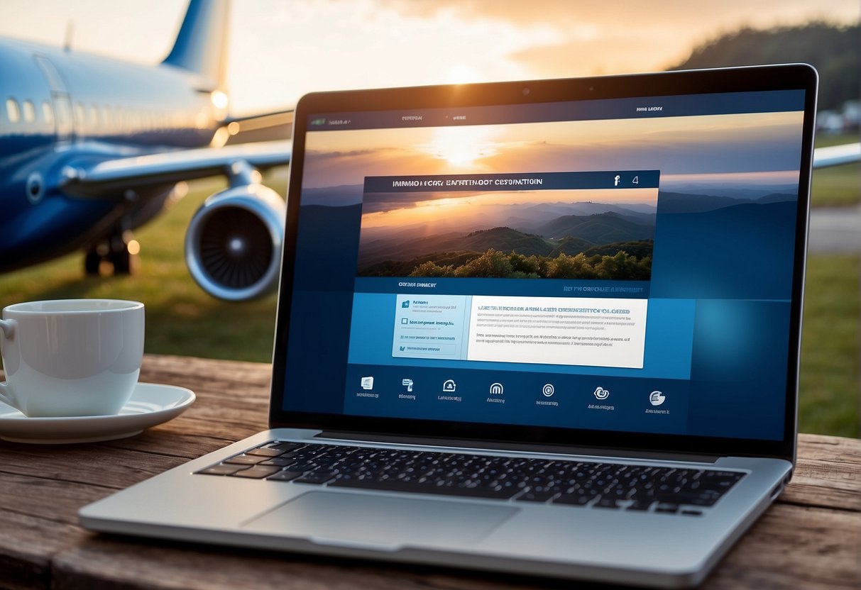 A laptop open to the GoIndigo promo page with a list of frequently asked questions, a plane flying in the background
