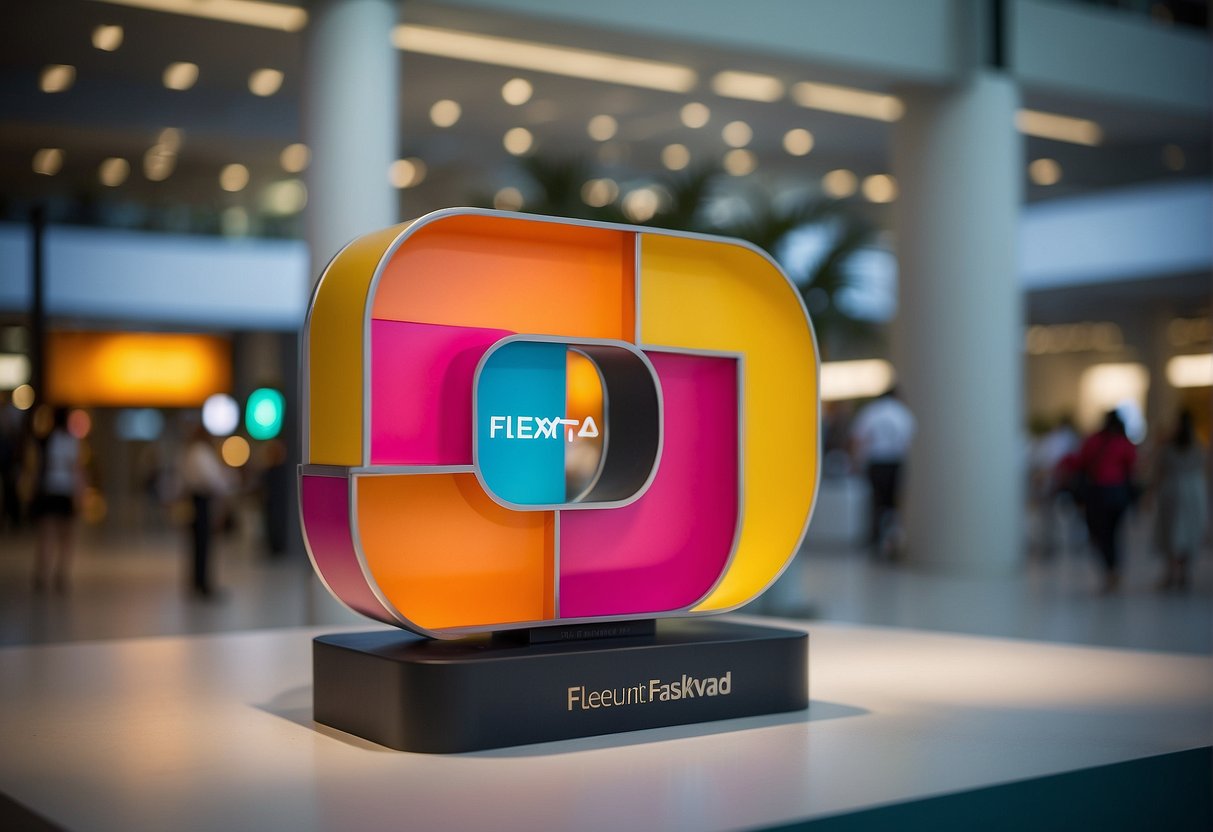 A bright and colorful promotional display featuring the words "Frequently Asked Questions" and the Flexa logo in Singapore