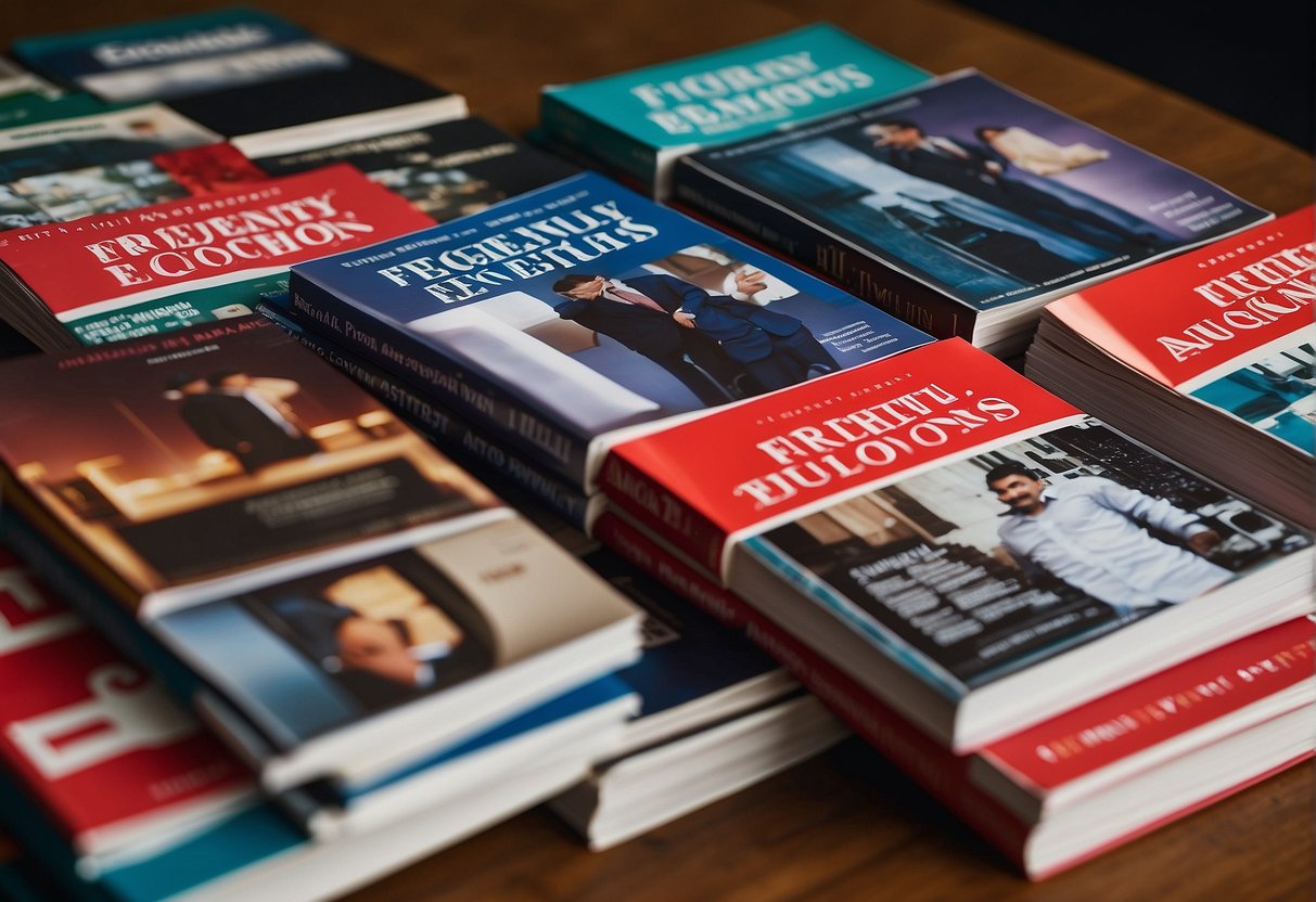 A stack of Economist magazines with "Frequently Asked Questions" and subscription promotions on a table in Singapore