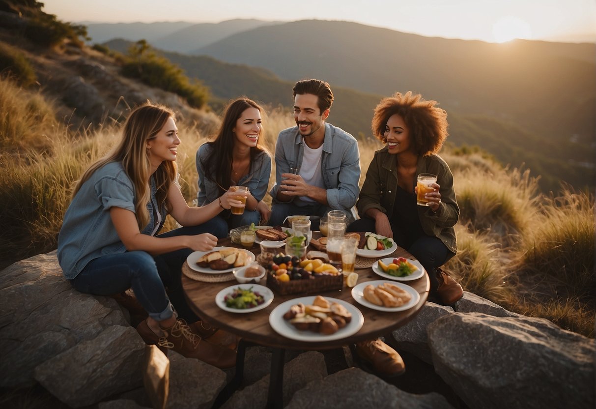 A group of friends celebrating a 31st birthday with a scenic hike, followed by a picnic and sunset viewing at a picturesque lookout point