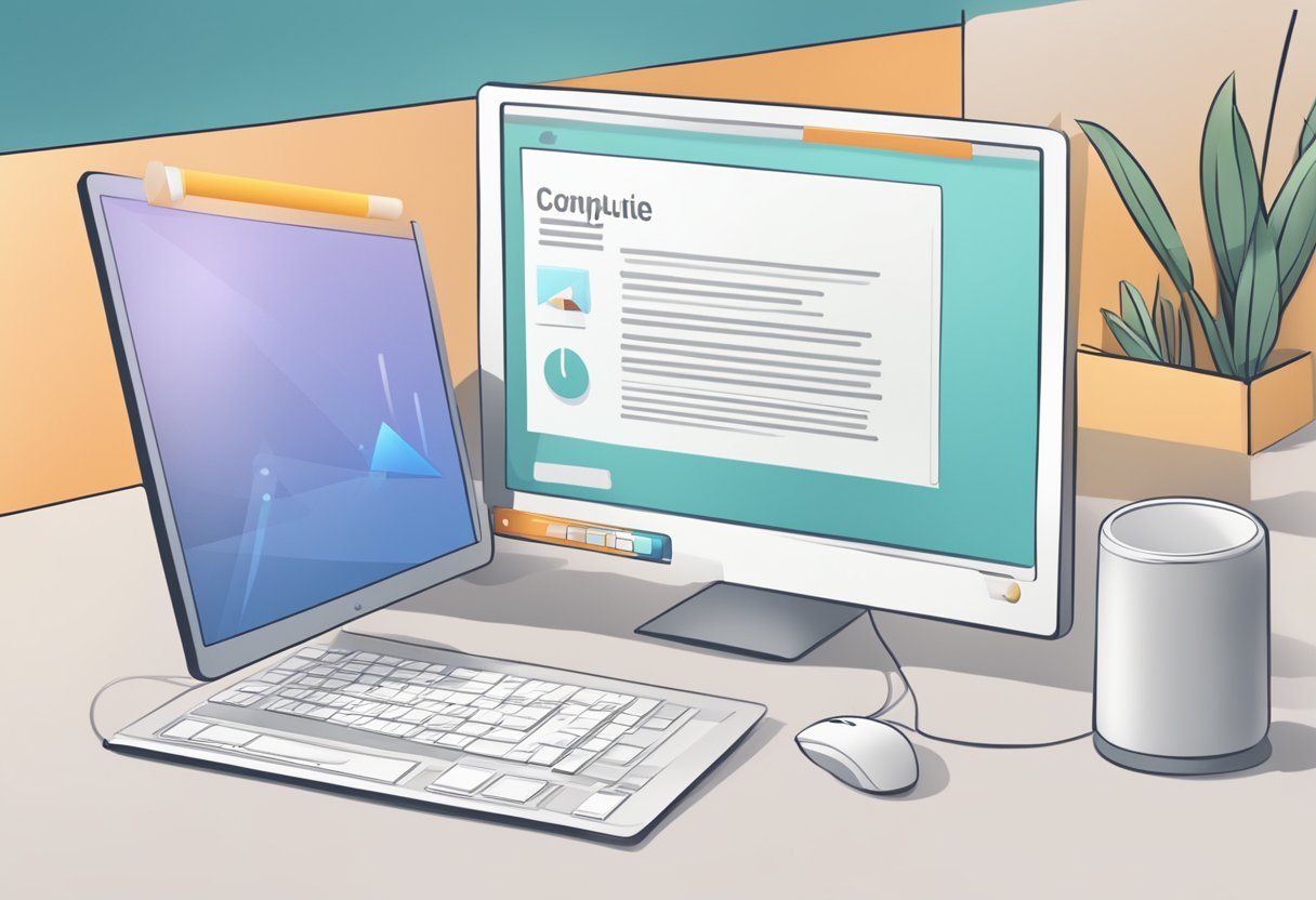 A computer screen with a PowerPoint slide open, showing the process of adding text to a presentation. A mouse pointer hovers over the text box tool