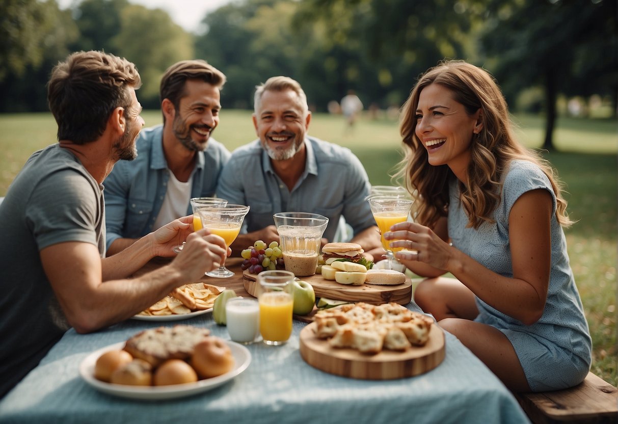 People celebrating a 43rd birthday with outdoor activities, like a picnic, playing games, and enjoying the sunshine