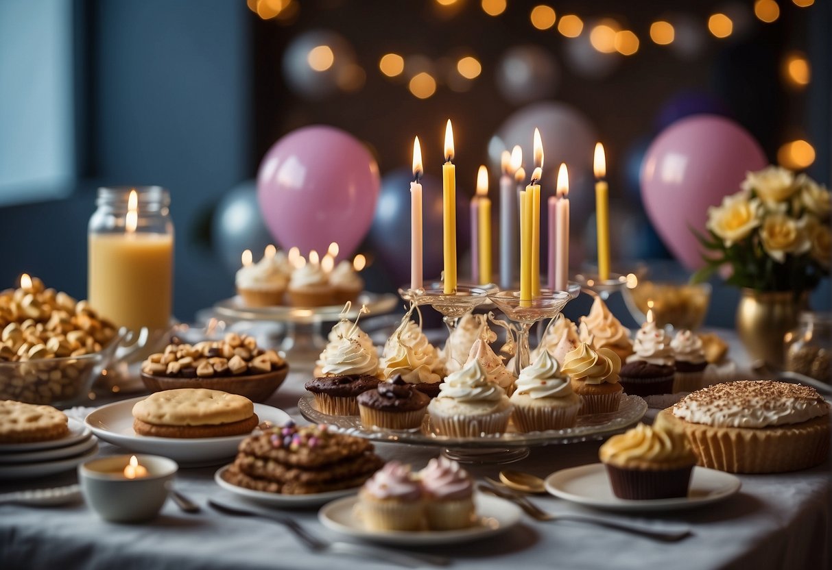 A table set with personalized birthday treats, surrounded by decorations and gifts for a 54th birthday celebration