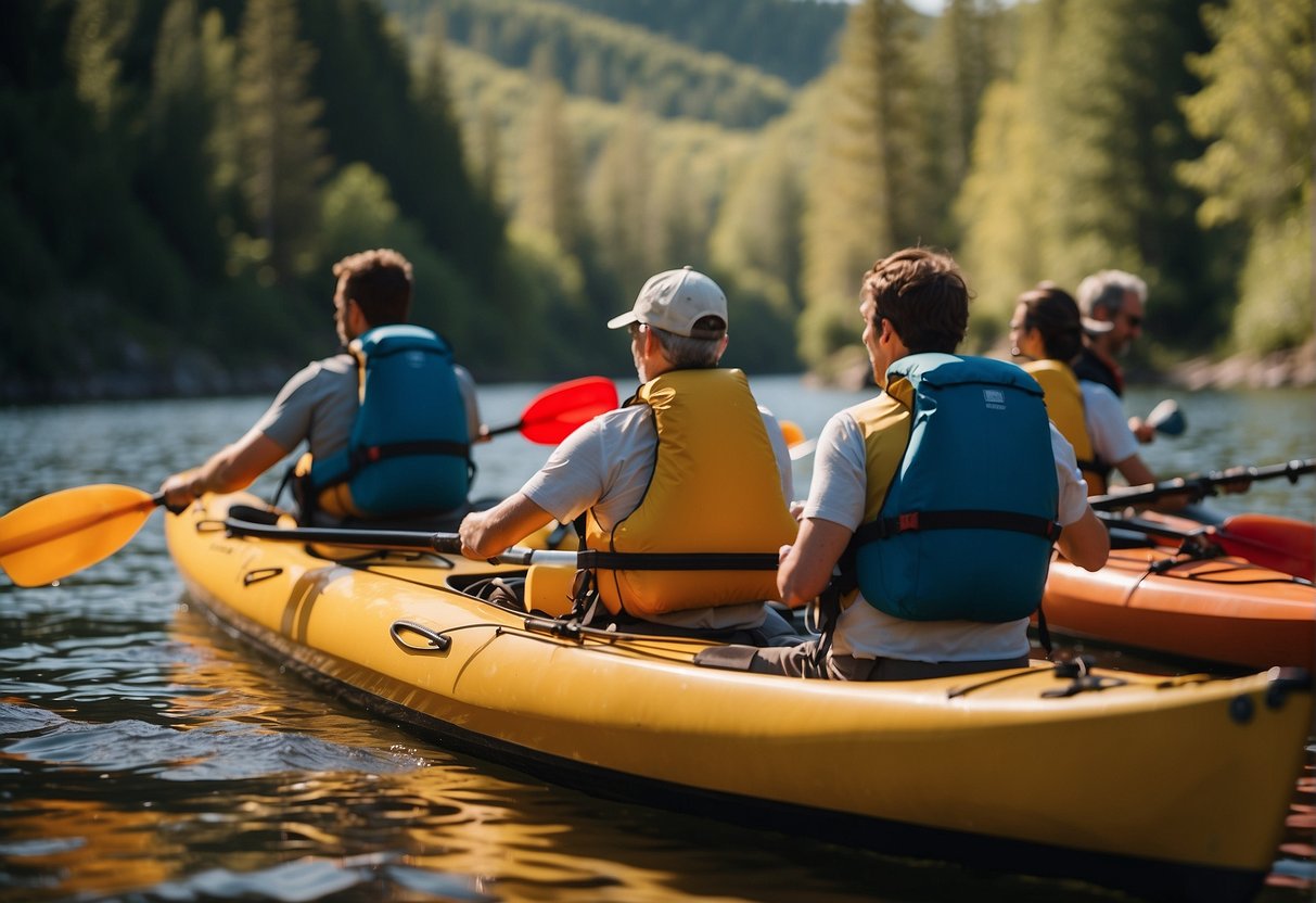 A group of people enjoying outdoor activities like hiking, camping, and kayaking to celebrate a 58th birthday